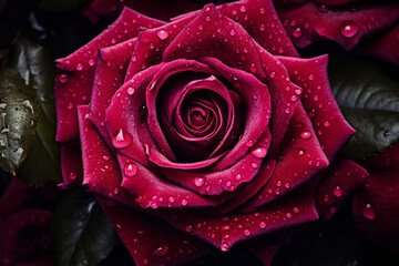 Сlose up of red rose flower with water drops
Generation AI