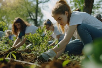 Students volunteer to plant trees and work in the garden