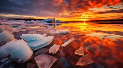 Washable wall murals Reflection Winter landscape at frozen lake reflected in water mirror