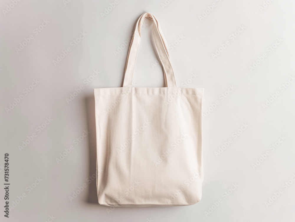 Poster a blank tote bag displayed on a neutral background, suitable for mockup or template use with abundan