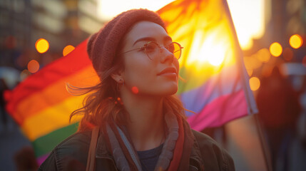 Colorful Affirmation A Single Lesbian Woman Standing Proud in LGBT Community
