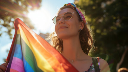 Freedom's Canvas Joyful Portrait of a Lesbian Woman Amidst LGBT Pride Colors