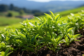 Obraz premium A beautiful macro closeup image of small green natural grass plant bud with water drops on its leaves 