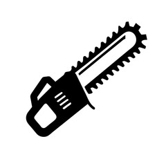 Black silhouette vector of an electric chainsaw, a powerful tool for cutting wood and tree maintenance.