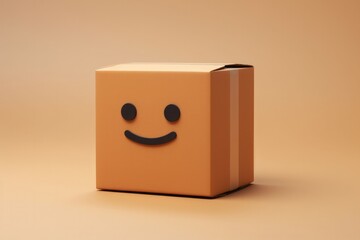 Obraz premium Little cardboard shipping box smiling 3D render icon isolated on clean studio background