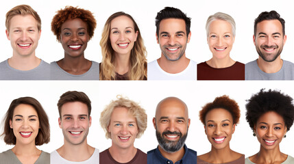 Portrait of happy smiling people. Multiethnic group of men and women. Headshots