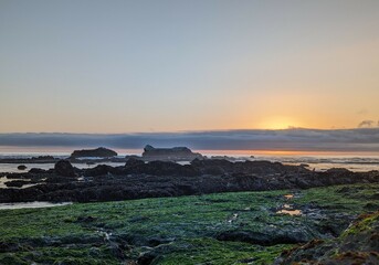 symphony of colors in the sunset's embrace by the ocean