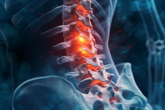 Back or rear view of the spine or spine of a person with inflammation or injury 3D rendering