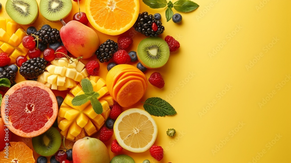Poster simple compositions with assorted fruits