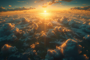 Sunrise and clouds viewed from the sky - obrazy, fototapety, plakaty