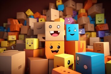 Fototapeta premium Pile of cardboard boxes 3D render image isolated on clean studio background