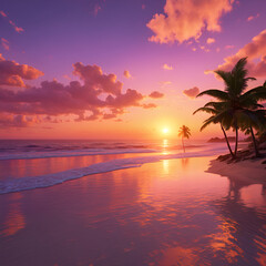 Fototapeta na wymiar sunset on the beach, generative ai