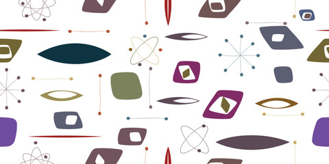 Vintage seamless pattern with mid century modern design elements .  Endless pattern with vector abstract shapes.