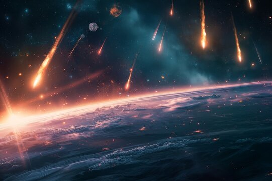 Comet asteroid and meteorite glows, enters the Earth's atmosphere