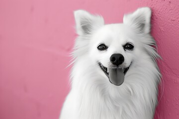American Eskimo Dog Happy face on the pink background