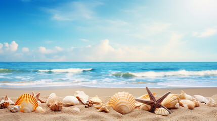 Fototapeta na wymiar Landscape with shells on tropical beach