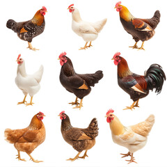set of chickens isolated
