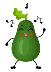 Funny green avocado mascot dancing to music