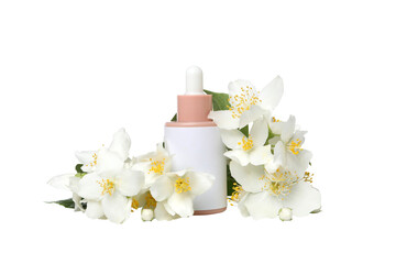 Obraz na płótnie Canvas PNG, Jasmine flowers and cosmetic bottle, isolated on white background