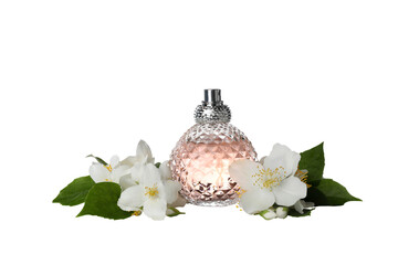 PNG, Jasmine flowers and perfume bottle, isolated on white background