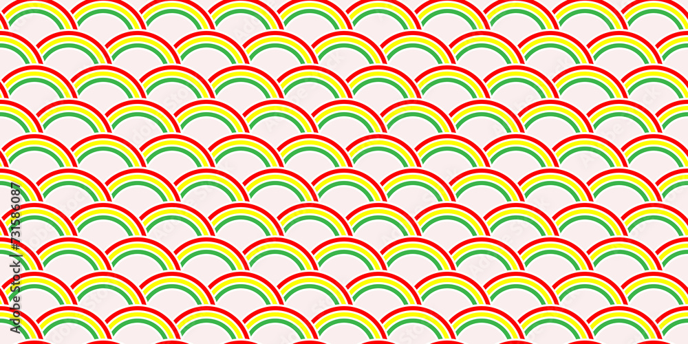 Poster rainbow arcs on white, a fresh and clean pattern of colorful rainbow arcs on a crisp white backgroun