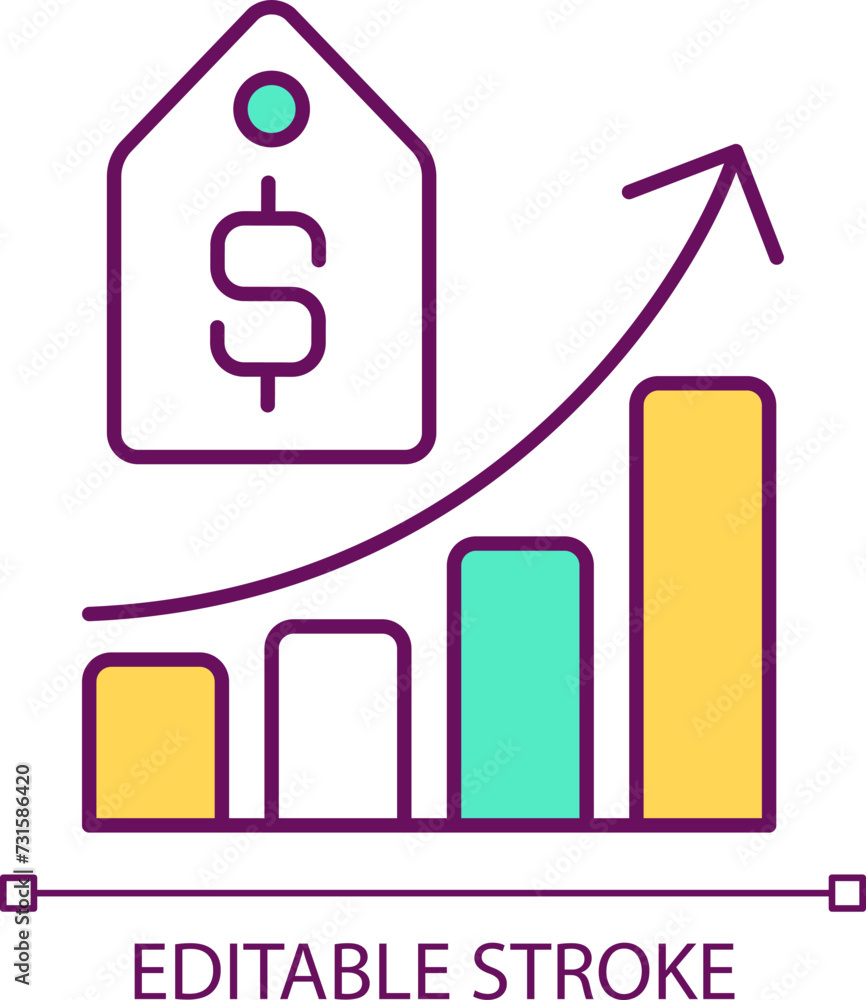 Poster demand curve rgb color icon. graph of price of good and quantity demanded. isolated vector illustrat