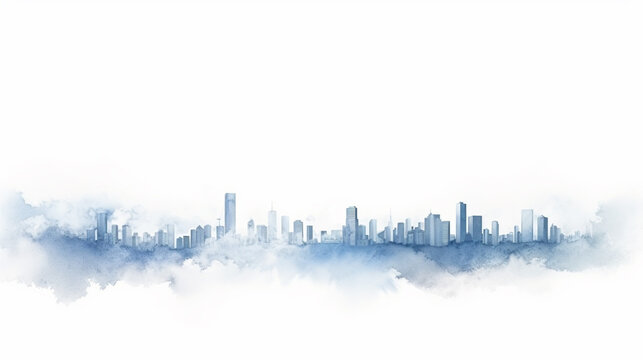 Fototapeta Abstract cityscape watercolor painting with blue and white color. illustration.