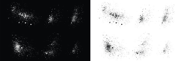 Blood splatter vector set of black and white grunge splatter illustration brush stroke background set. Vector set of realistic blood splatter black and white watercolor paint brush stroke set