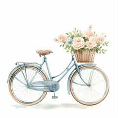 Fototapeta na wymiar Watercolor illustration Bicycle with a basket of flowers ai art