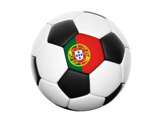 Football soccer ball with colours of Portugal isolated on transparent white background