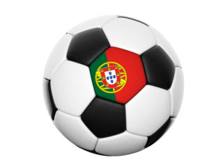 Football soccer ball with colours of Portugal isolated on transparent white background