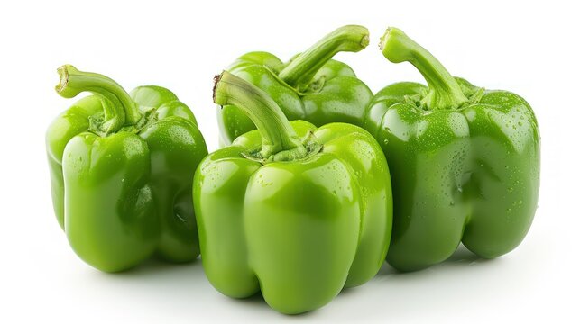 Green Bell Peppers On A White Background