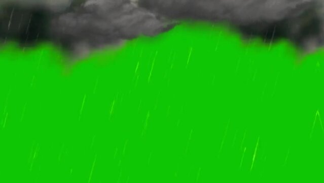 Heavy rain and black clouds depicted on a green screen backdrop.