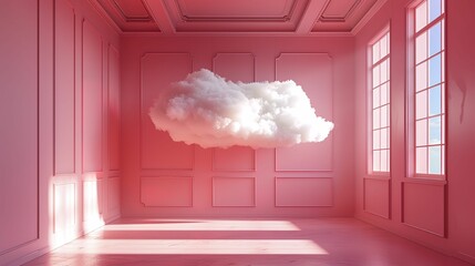 Cloud floating in a pink room. 