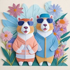 Cute prairie dogs and pretty flowers. generative ai.