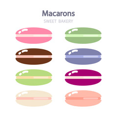 Vector set of sweet French macaroon desserts.