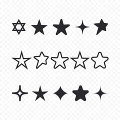 Vector collection of stars symbols, flat and outline elements.