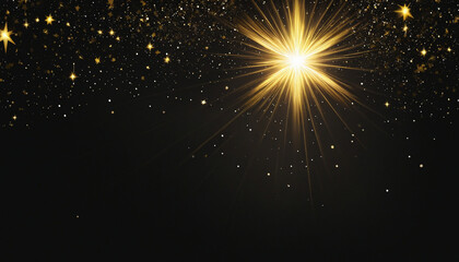 Shining star Christmas background shooting star make wish golden glittering lights bokeh particles black background copy space