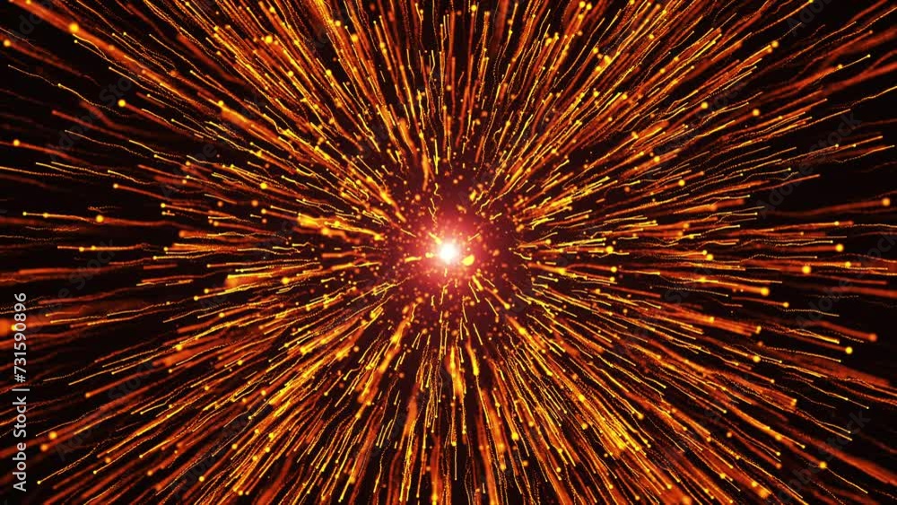 Poster abstract colorful dust explosion of particles, movement of glowing particles, speed of light, firewo