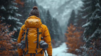 Snowbound Explorer Back View of a Winter Hiker Trekking Through Mountains
