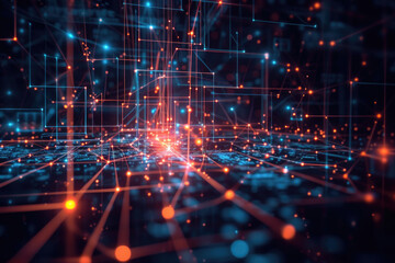 Abstract background with digital dashboard and glowing indicator lights. Concept of cyber data processing, technological, engineering process, scientific research