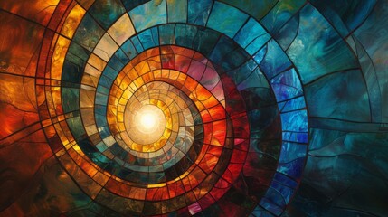 Naklejka premium A chaotic tunnel in the style of Stained-glass window background with colorful abstract
