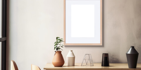 The wood frame mockup, available as a PNG file with a clear background, is positioned tastefully on a wall, presenting an excellent opportunity to exhibit your artwork.