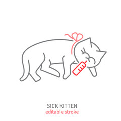 Cat fever and lethargy icon. Hyperthermia in cats.