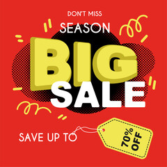 Big season sale, discount,banner, flyer, card, vector