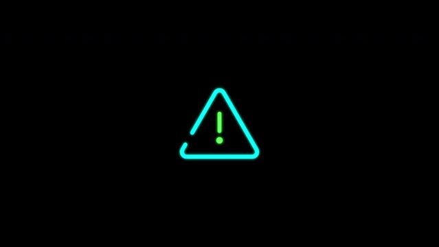 a neon blue warning sign on a black background