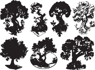 Set Trees. Hand drawn vector illustration	