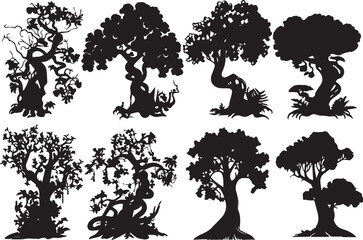Set Trees. Hand drawn vector illustration	