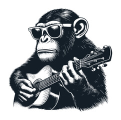 a chimpanzee playing the guitar. vector illustration.