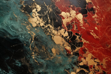 Gold, black, red, green color marble background